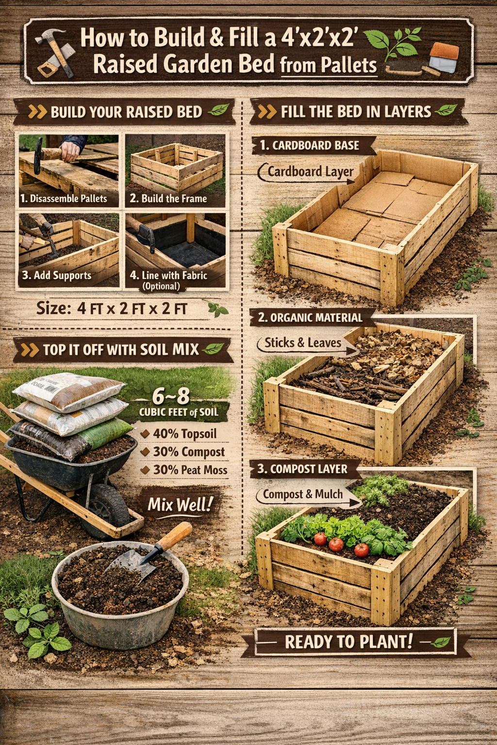 🌱 From Pallet to Plot: Build & Fill Your 4’x2’x2’ Raised Garden Bed