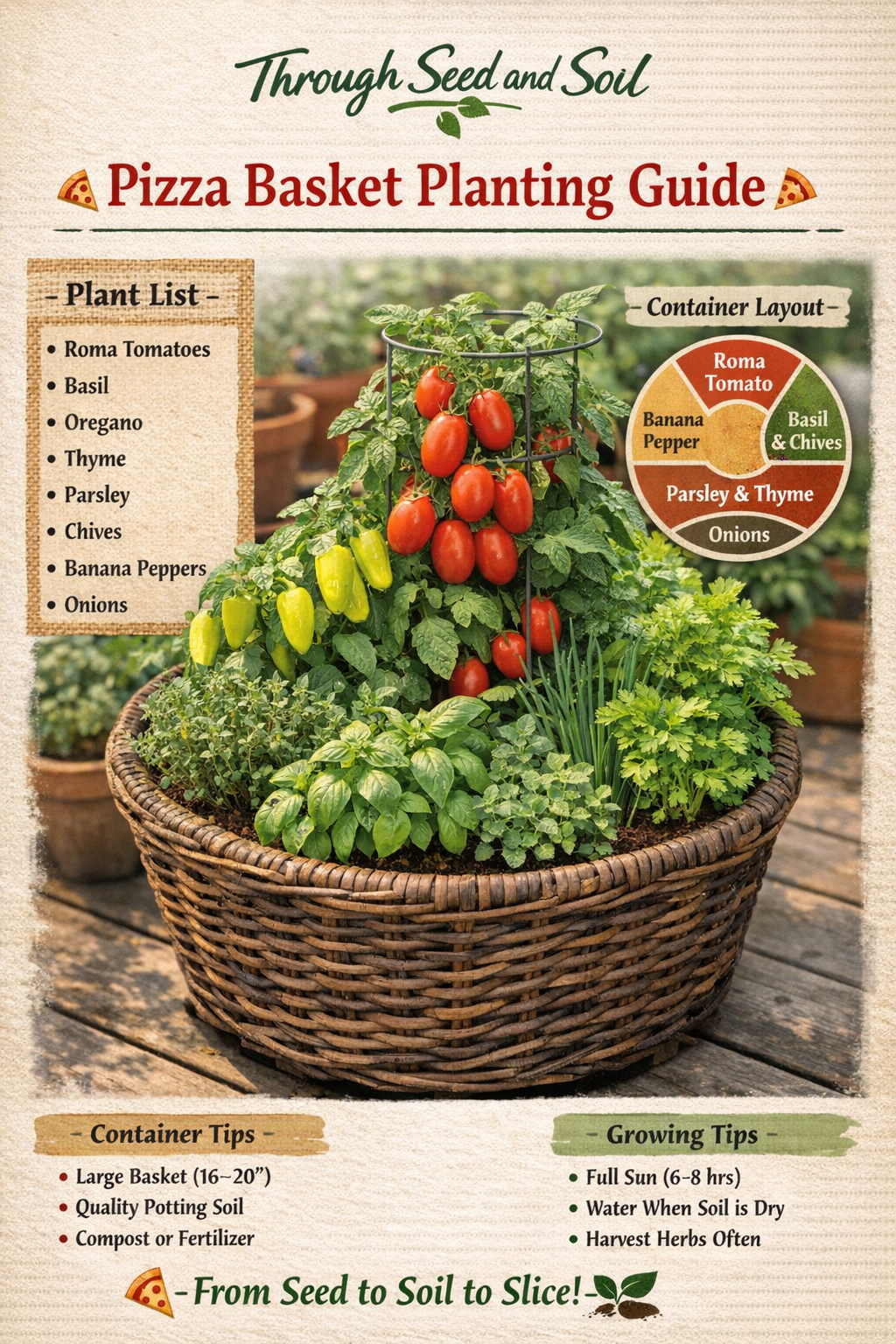 How to Grow a Pizza Basket Garden (Easy Container Gardening Guide)🍕🌱