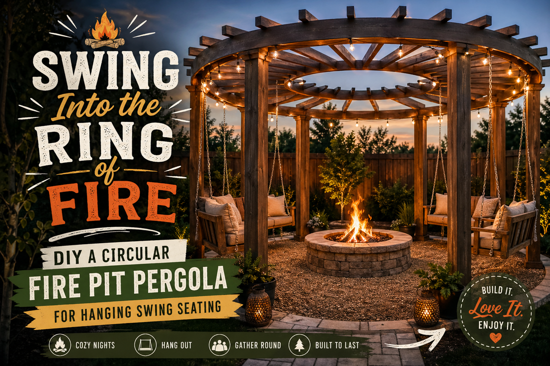 🔥 “Swing Into the Ring of Fire” — A DIY Circular Fire Pit Pergola Guide