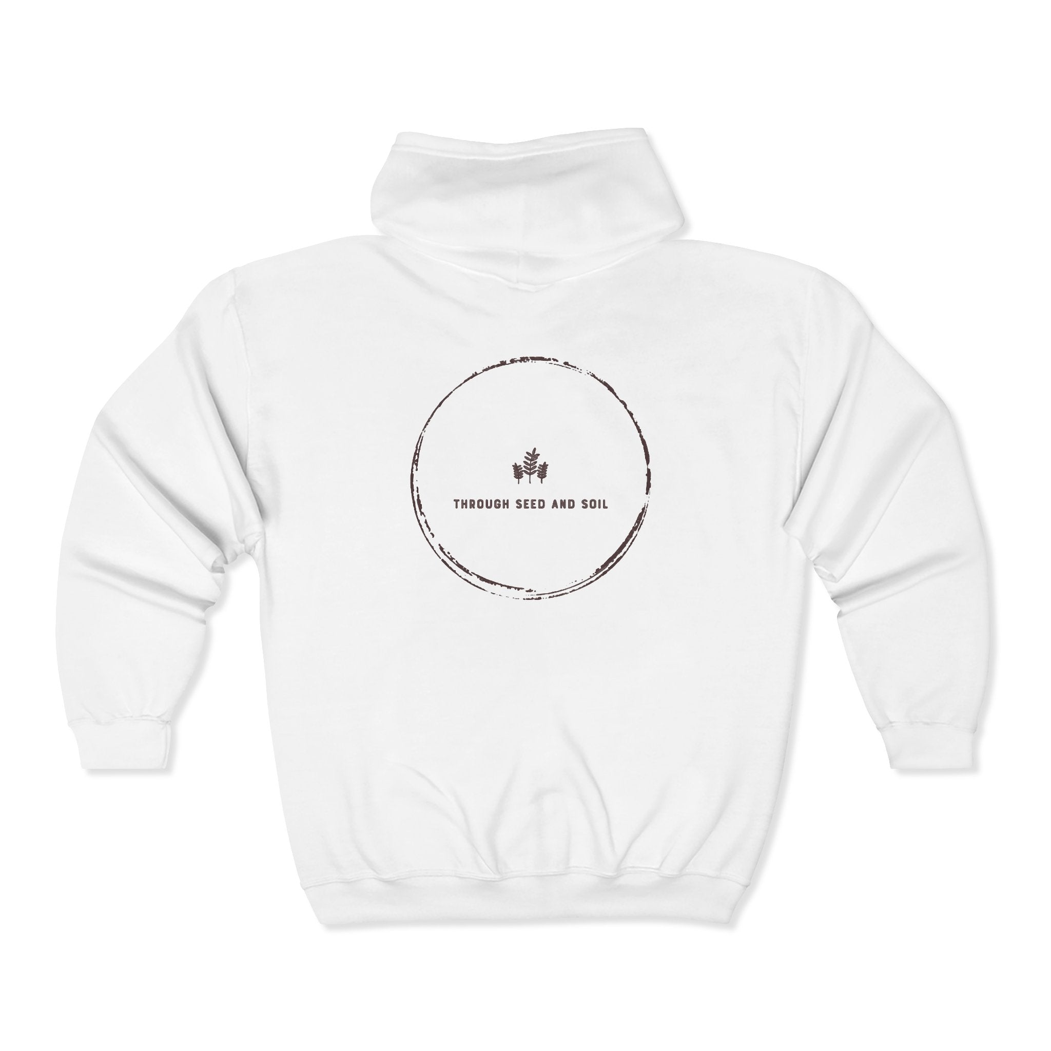Minimalist 'Pressed Seed and Soil' Zip Hoodie — Eco Botanical Graphic