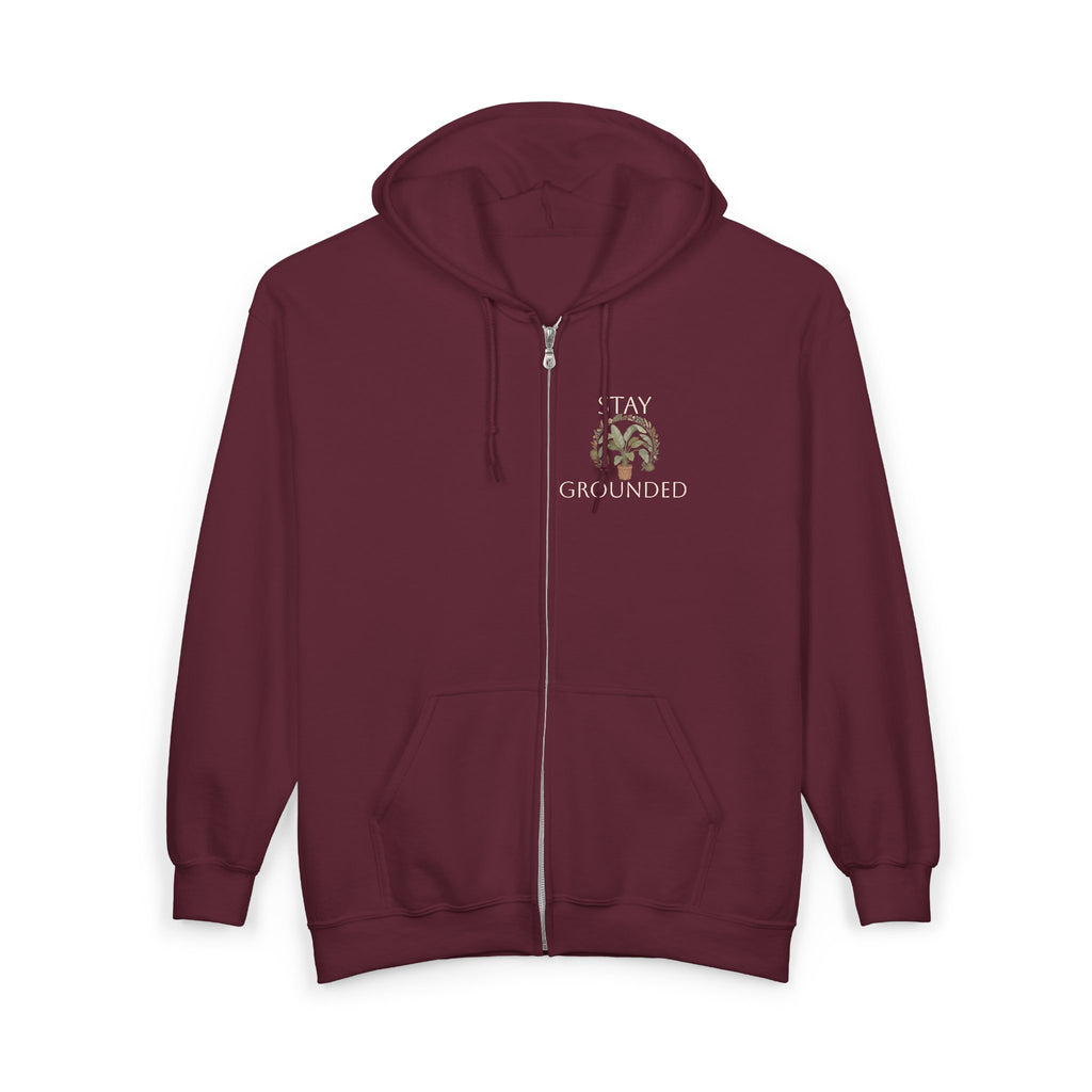 Stay Grounded Zip Hoodie — Earthy Nature Graphic Full-Zip Sweatshirt