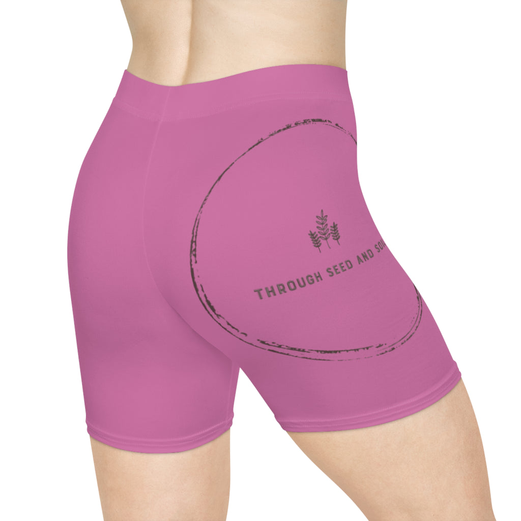 Floral Circle Women's Biker Shorts — Pink All-Over Print Activewear