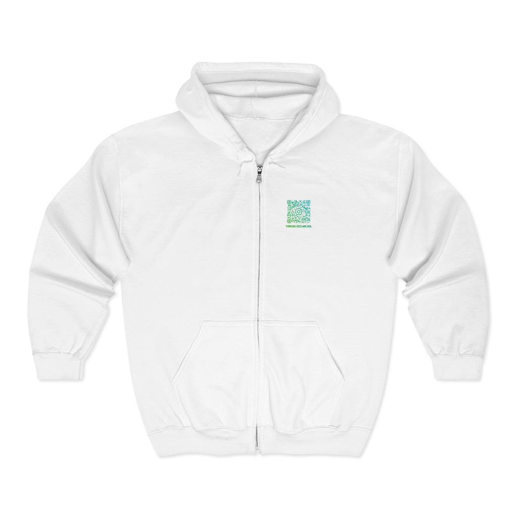 Minimalist 'Pressed Seed and Soil' Zip Hoodie — Eco Botanical Graphic