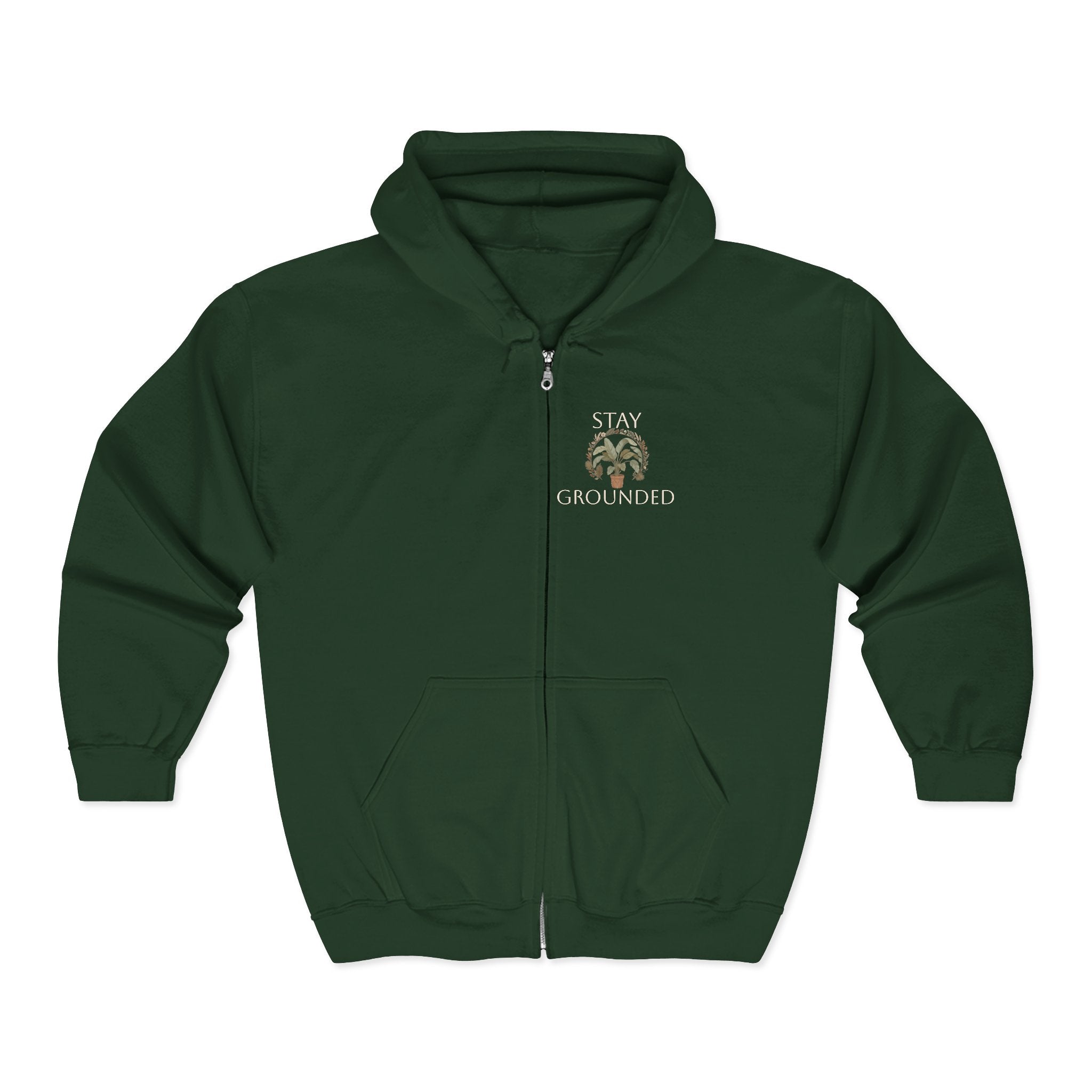 Stay Grounded Zip Hoodie — Earthy Nature Graphic Full-Zip Sweatshirt