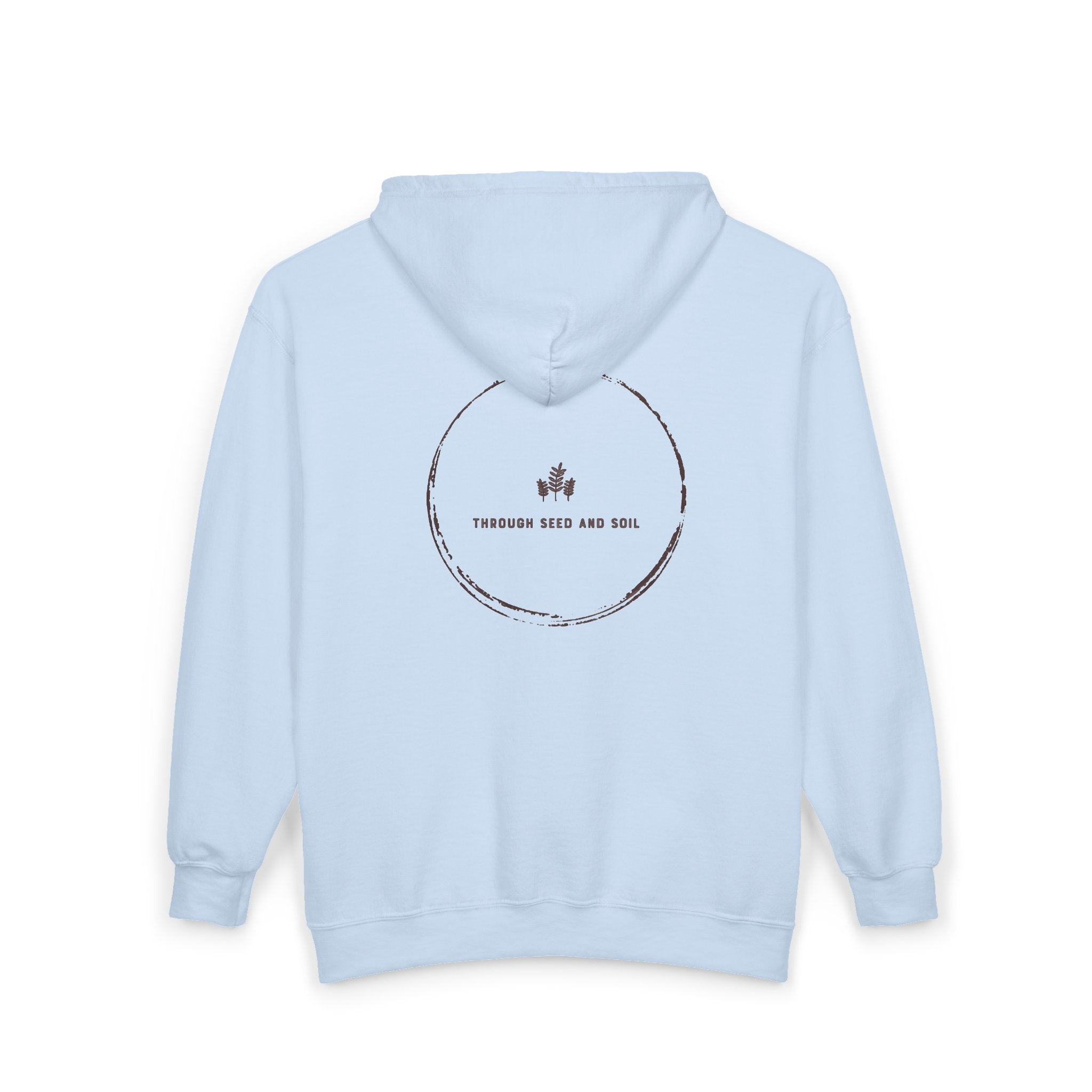 Minimalist 'Pressed Seed and Soil' Zip Hoodie — Eco Botanical Graphic