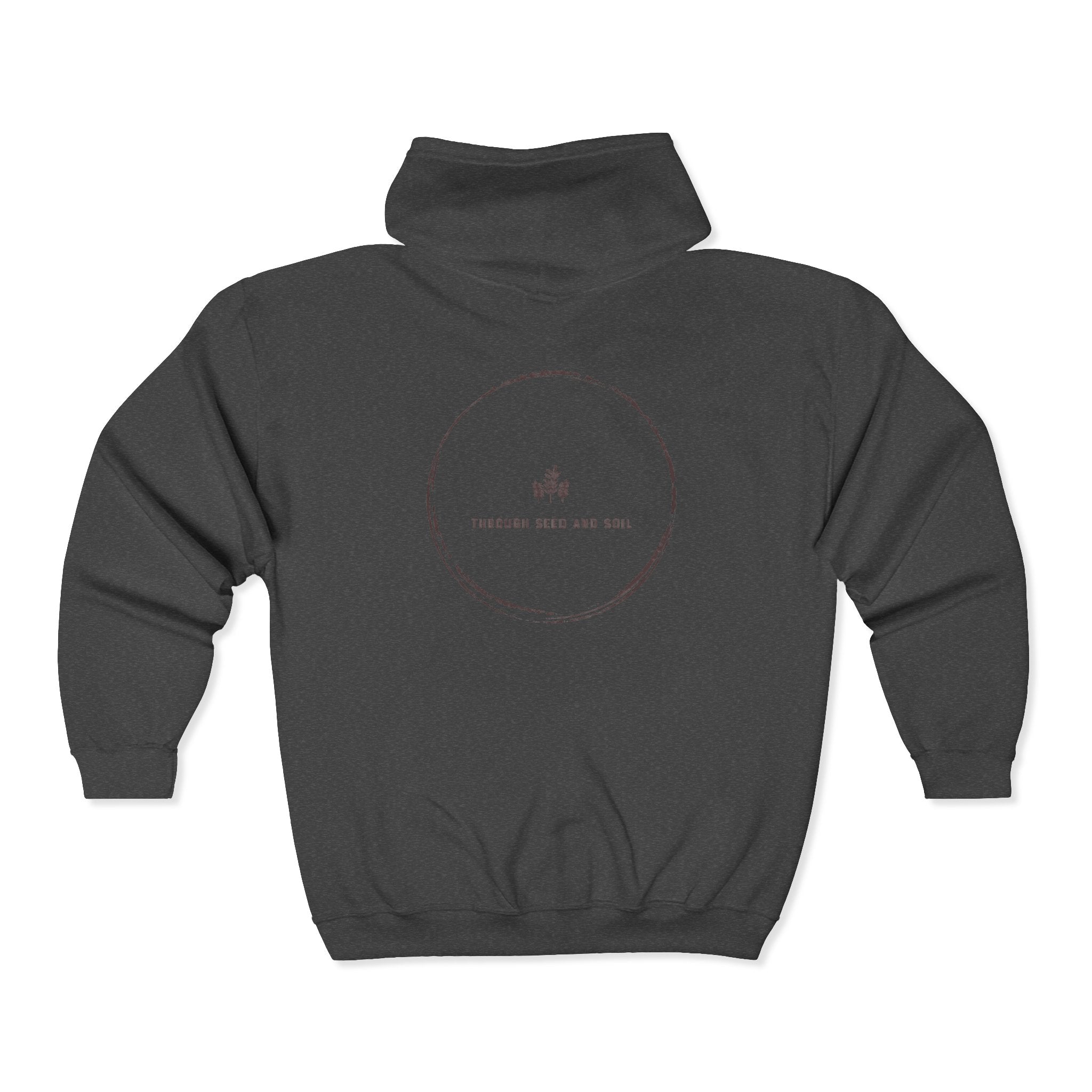 Minimalist 'Pressed Seed and Soil' Zip Hoodie — Eco Botanical Graphic