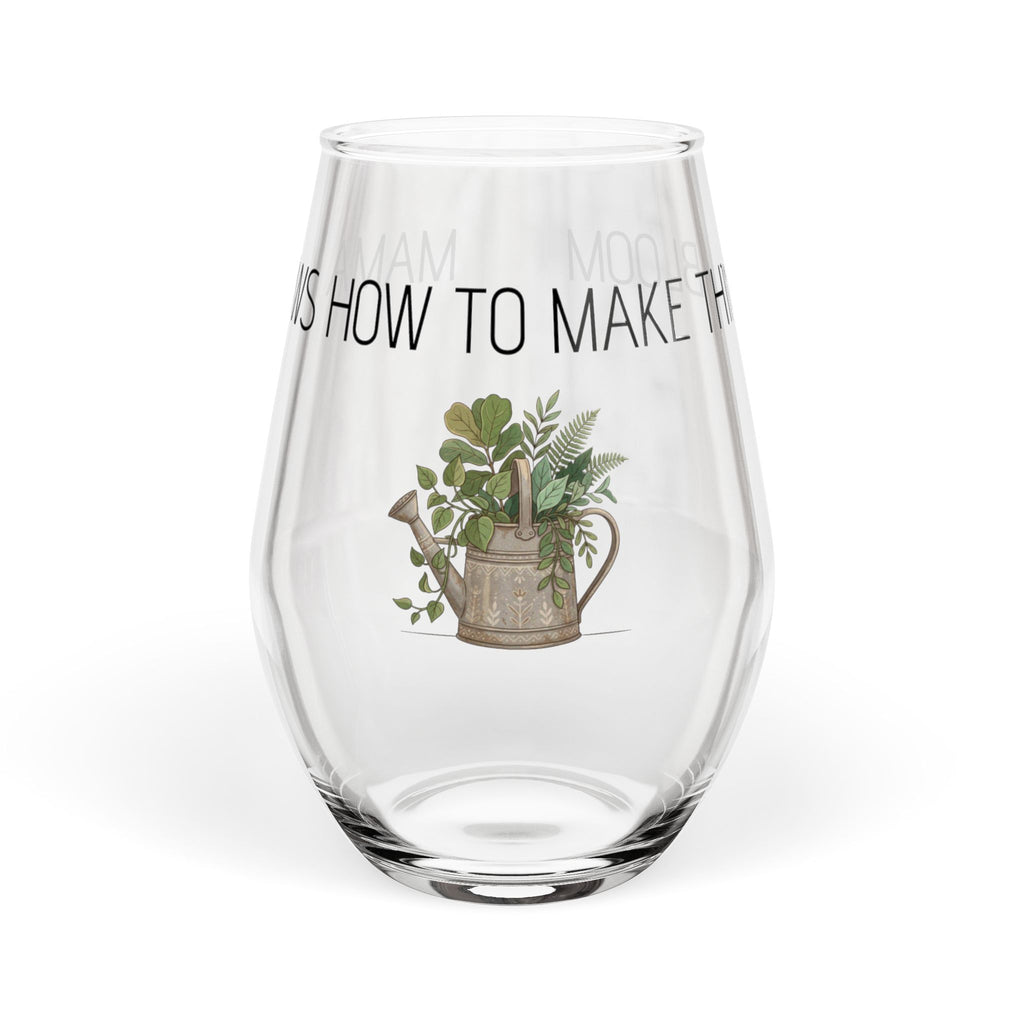 Stemless Wine Glass - 'Mama Knows How to Make Things Bloom' Floral Watering Can Design