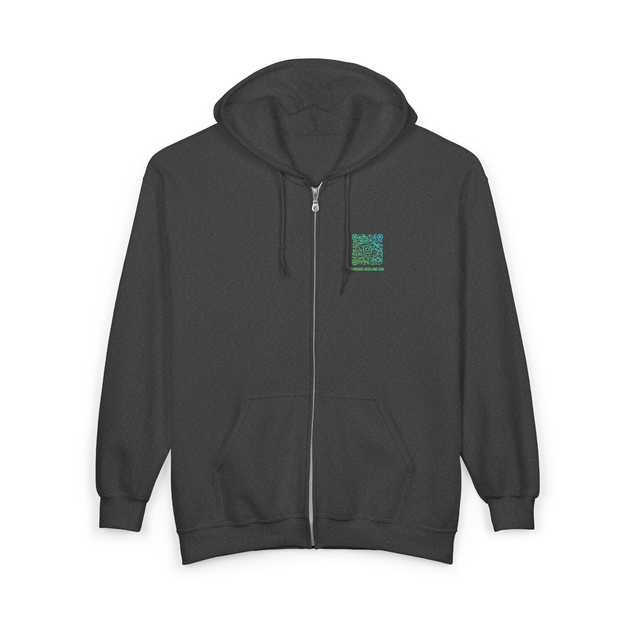 Minimalist 'Pressed Seed and Soil' Zip Hoodie — Eco Botanical Graphic