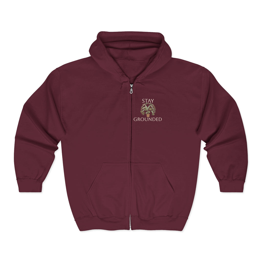 Stay Grounded Zip Hoodie — Earthy Nature Graphic Full-Zip Sweatshirt