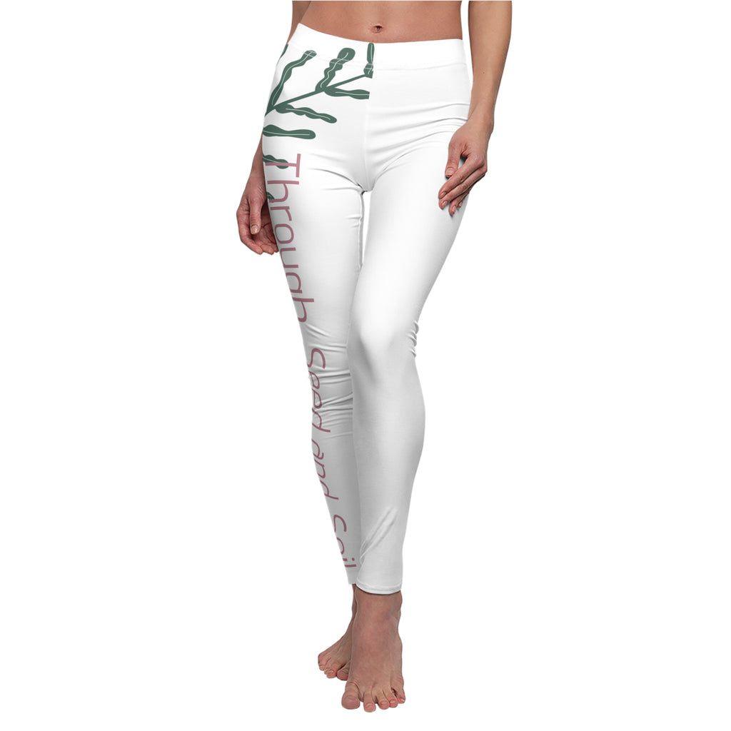 Seed and Soil Floral Leggings — "Through Seed and Soil" Garden Quote Leggings