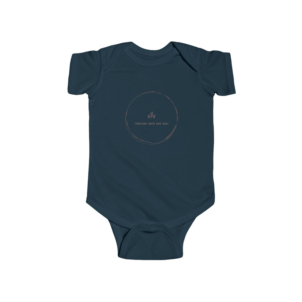 Infant Bodysuit with Minimalist Circle Logo & Back QR Code — Cute Newborn Baby Onesie