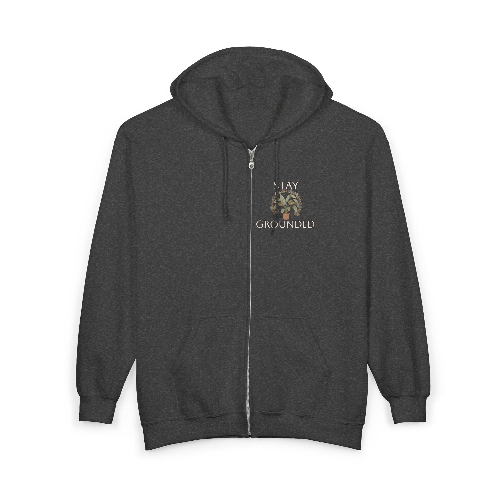 Stay Grounded Zip Hoodie — Earthy Nature Graphic Full-Zip Sweatshirt