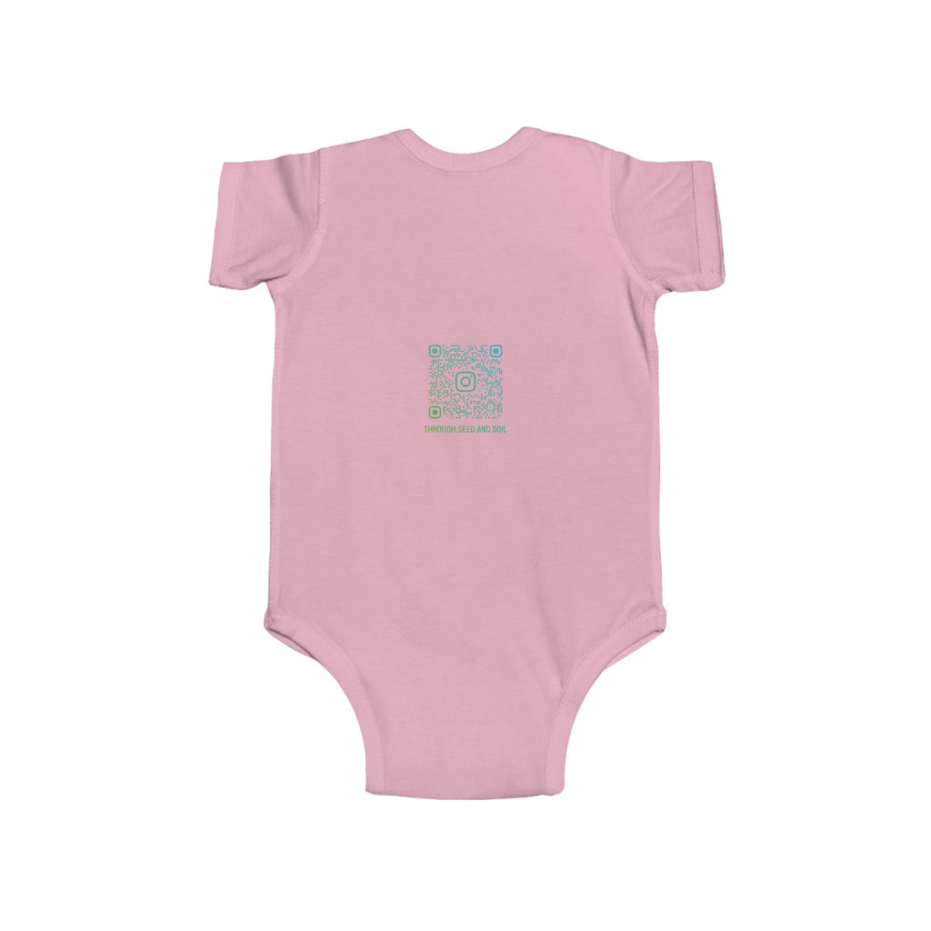 Infant Bodysuit with Minimalist Circle Logo & Back QR Code — Cute Newborn Baby Onesie