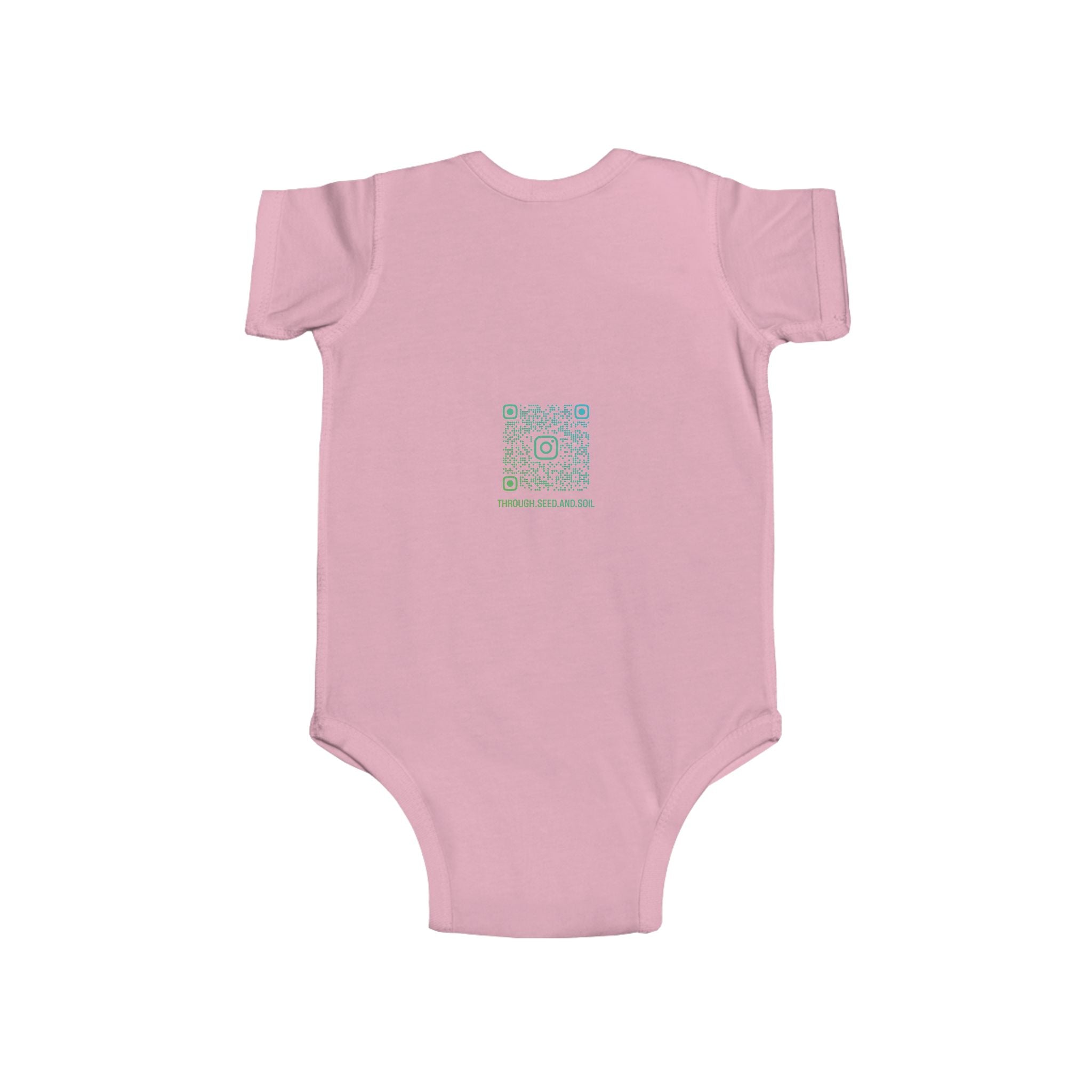Infant Bodysuit with Minimalist Circle Logo & Back QR Code — Cute Newborn Baby Onesie