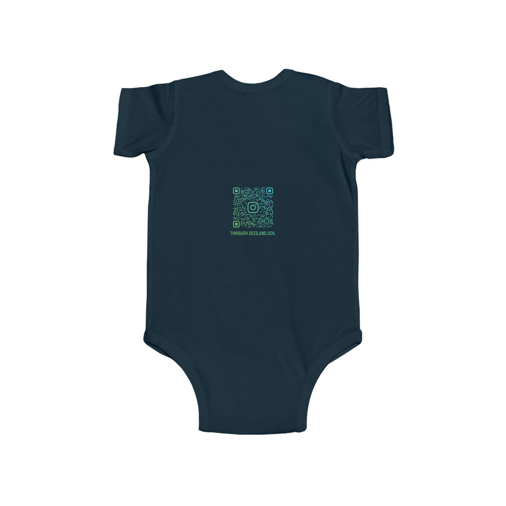 Infant Bodysuit with Minimalist Circle Logo & Back QR Code — Cute Newborn Baby Onesie