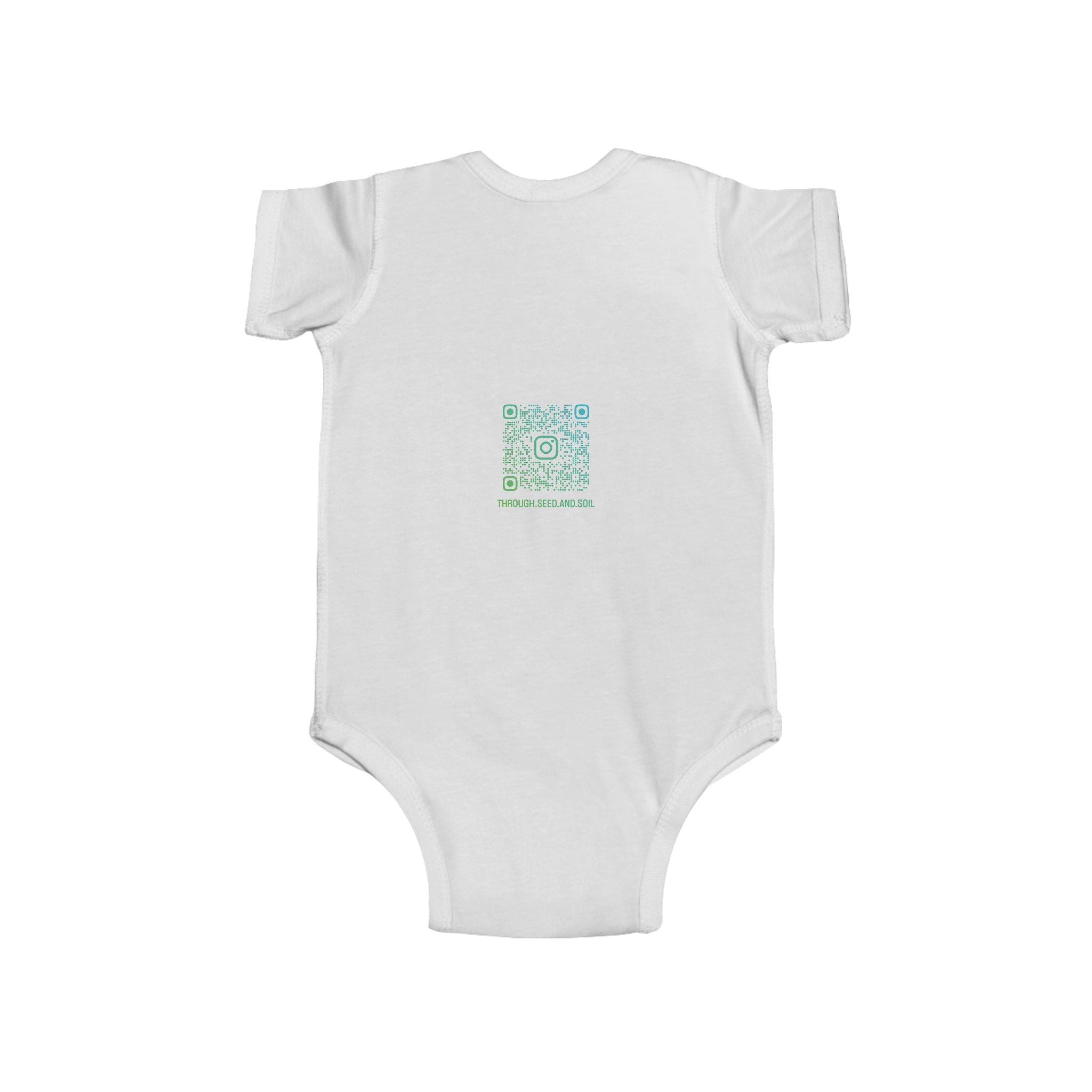 Infant Bodysuit with Minimalist Circle Logo & Back QR Code — Cute Newborn Baby Onesie