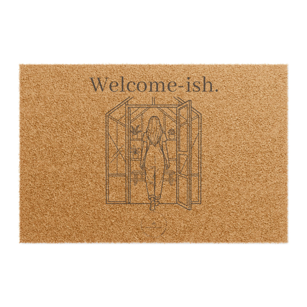 Welcome-ish Doormat – Funny Front Door Coir Mat with Woman Leaving Design