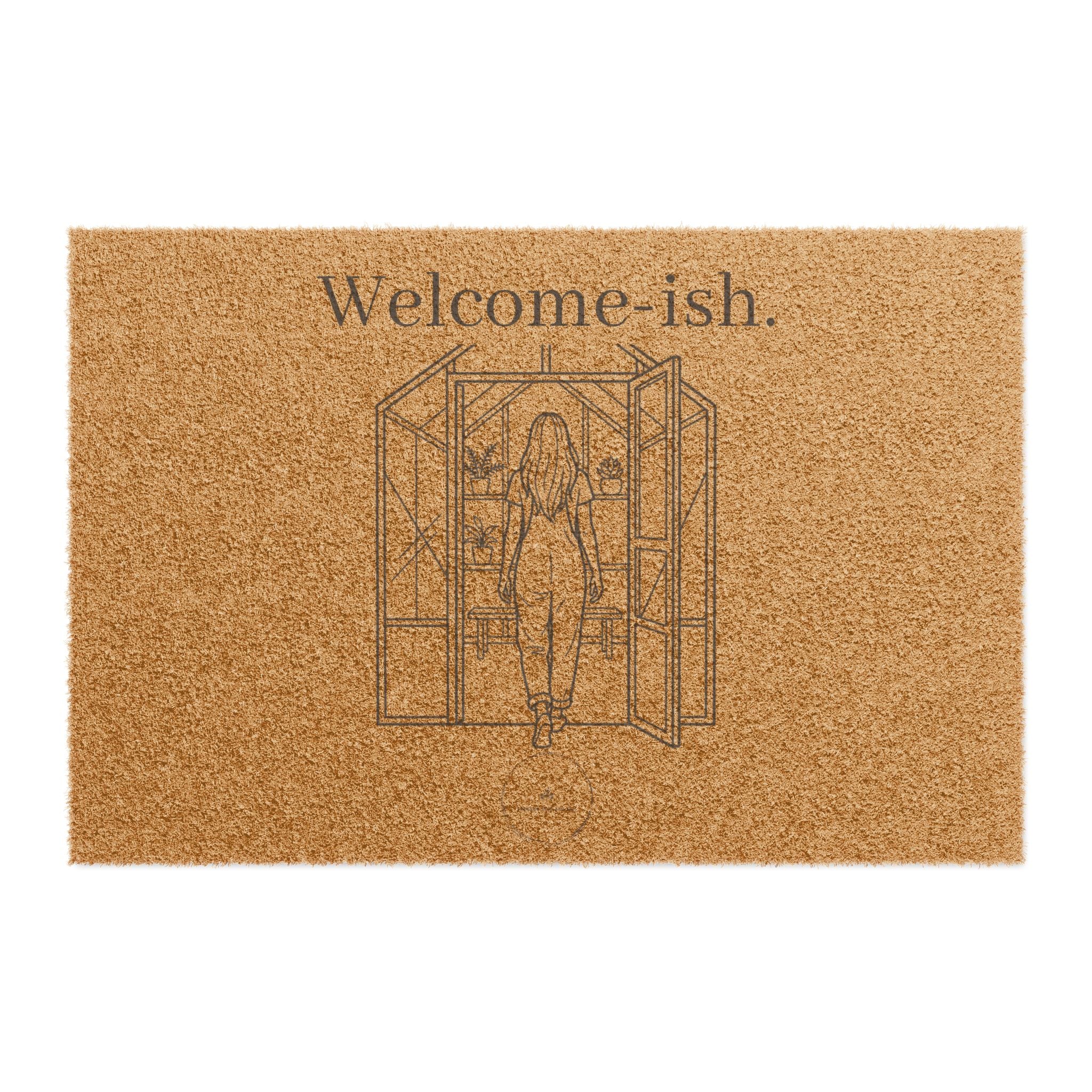 Welcome-ish Doormat – Funny Front Door Coir Mat with Woman Leaving Design