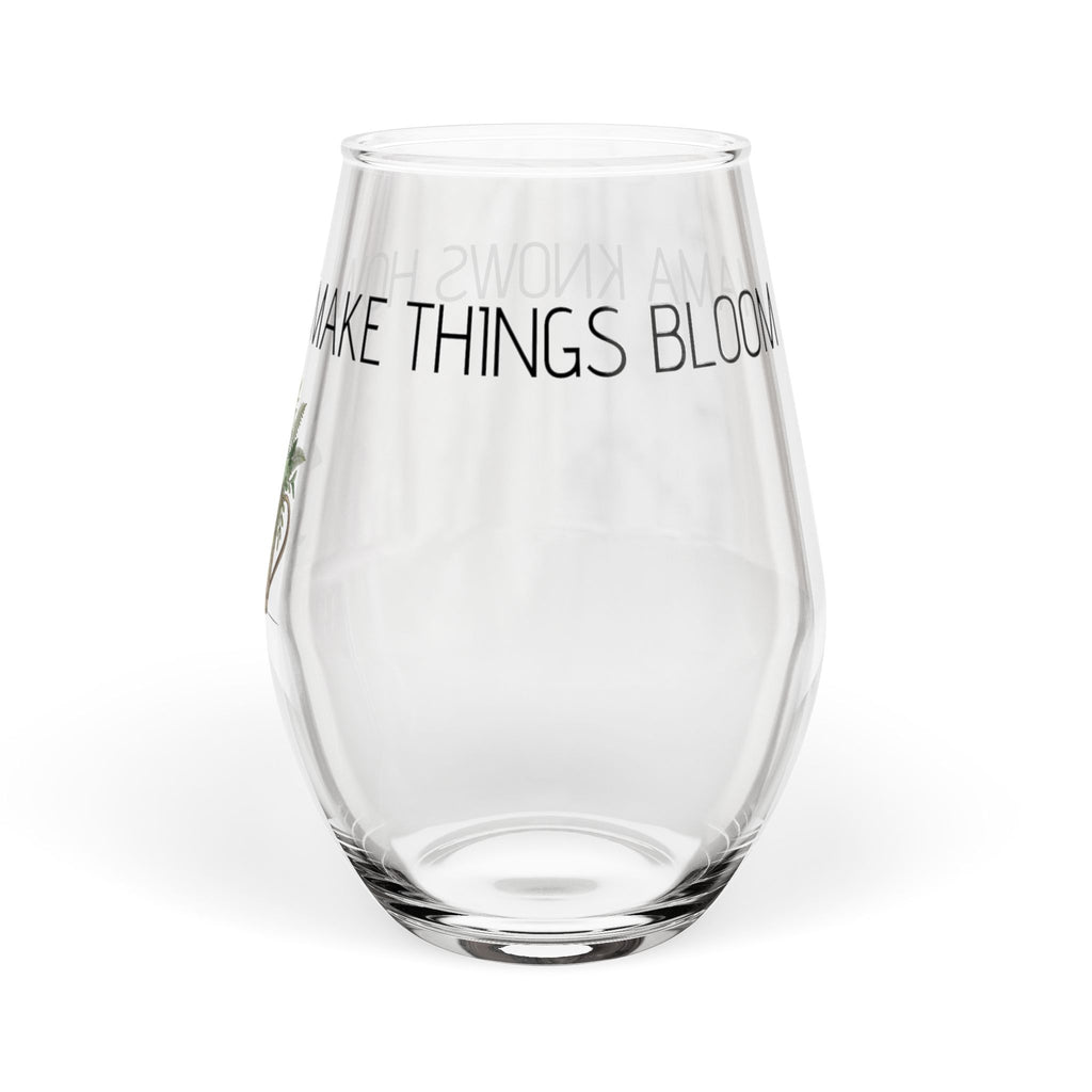 Stemless Wine Glass - 'Mama Knows How to Make Things Bloom' Floral Watering Can Design