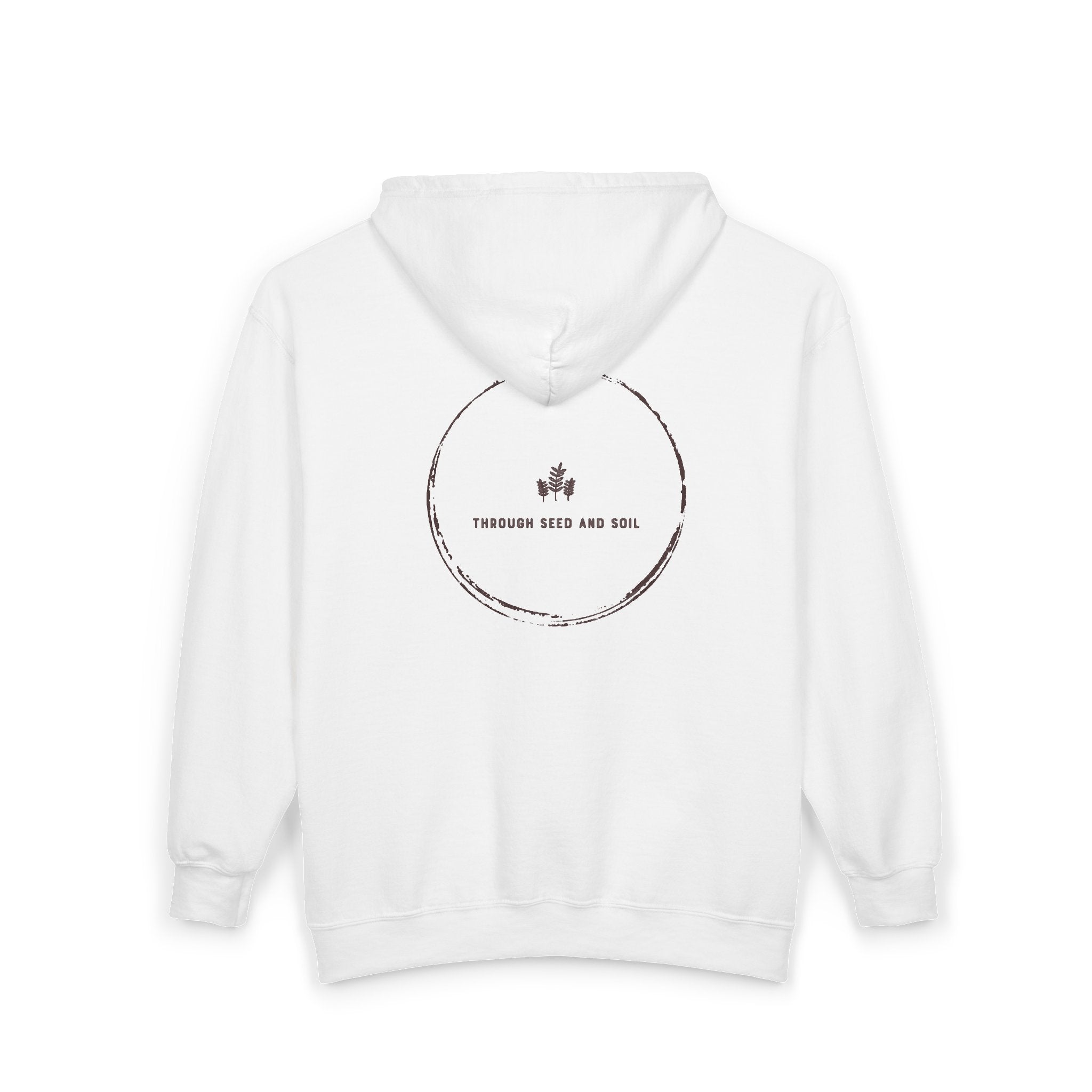 Minimalist 'Pressed Seed and Soil' Zip Hoodie — Eco Botanical Graphic
