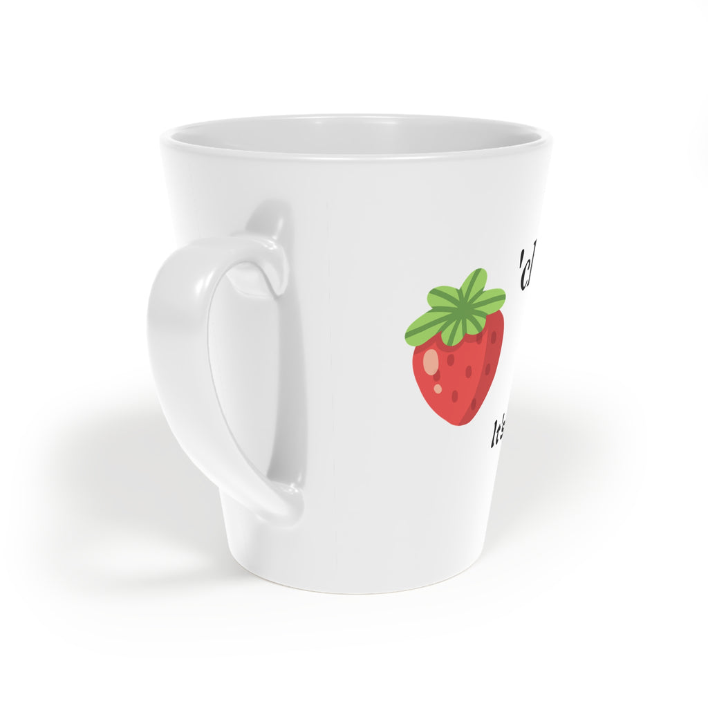 Latte Mug — “I have a climate-controlled personality” Funny Strawberry Coffee Cup, 12oz