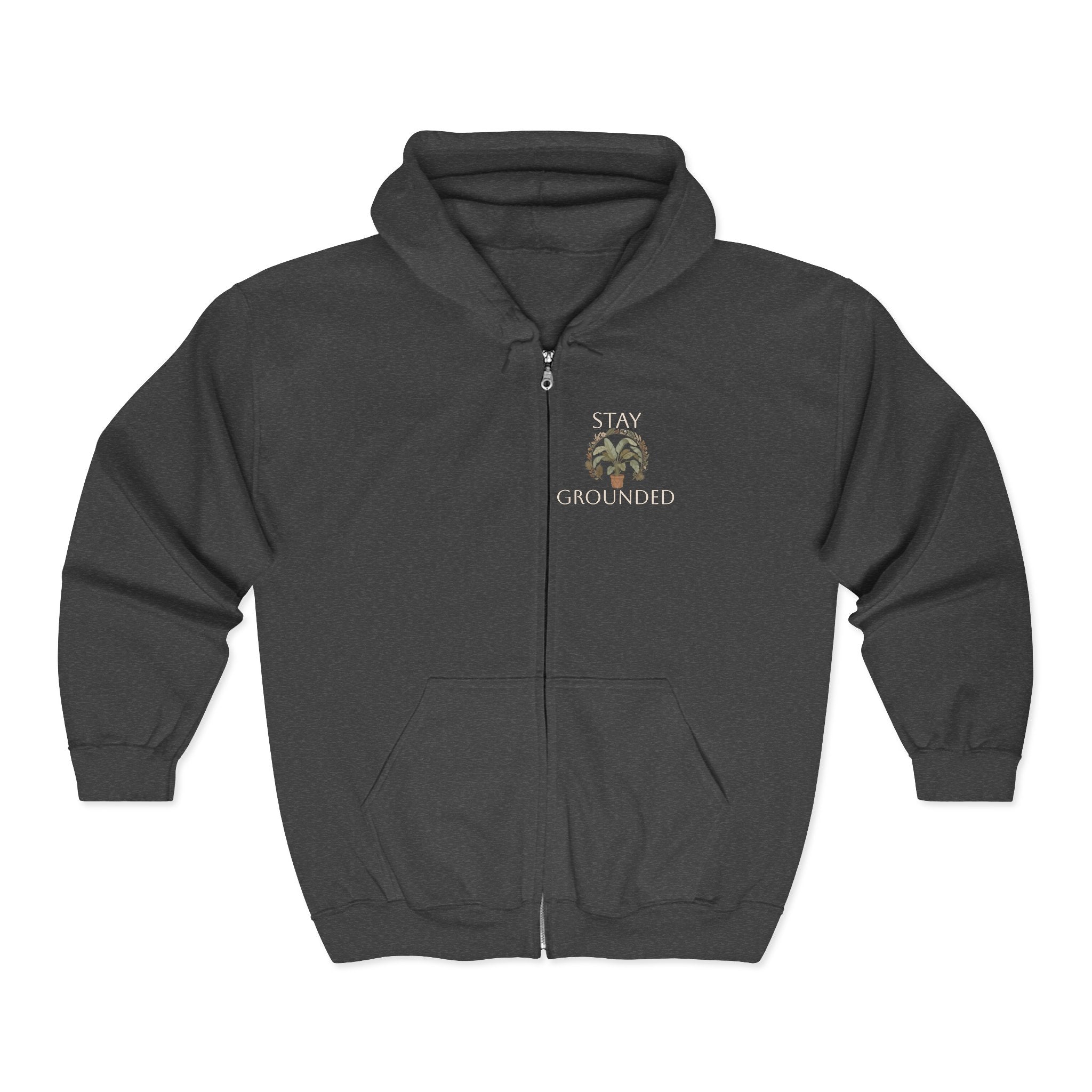 Stay Grounded Zip Hoodie — Earthy Nature Graphic Full-Zip Sweatshirt