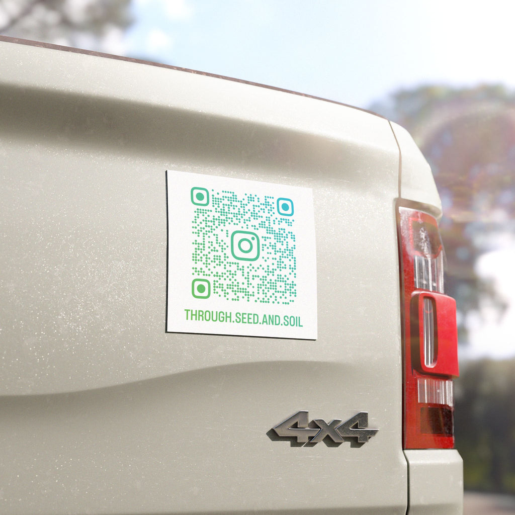 QR Code Car Magnet — 'THROUGH.SEED.AND.SOIL' Instagram Link Magnet for Cars