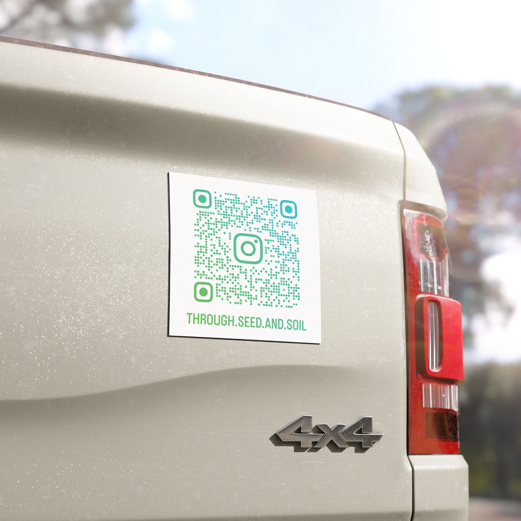 QR Code Car Magnet — 'THROUGH.SEED.AND.SOIL' Instagram Link Magnet for Cars