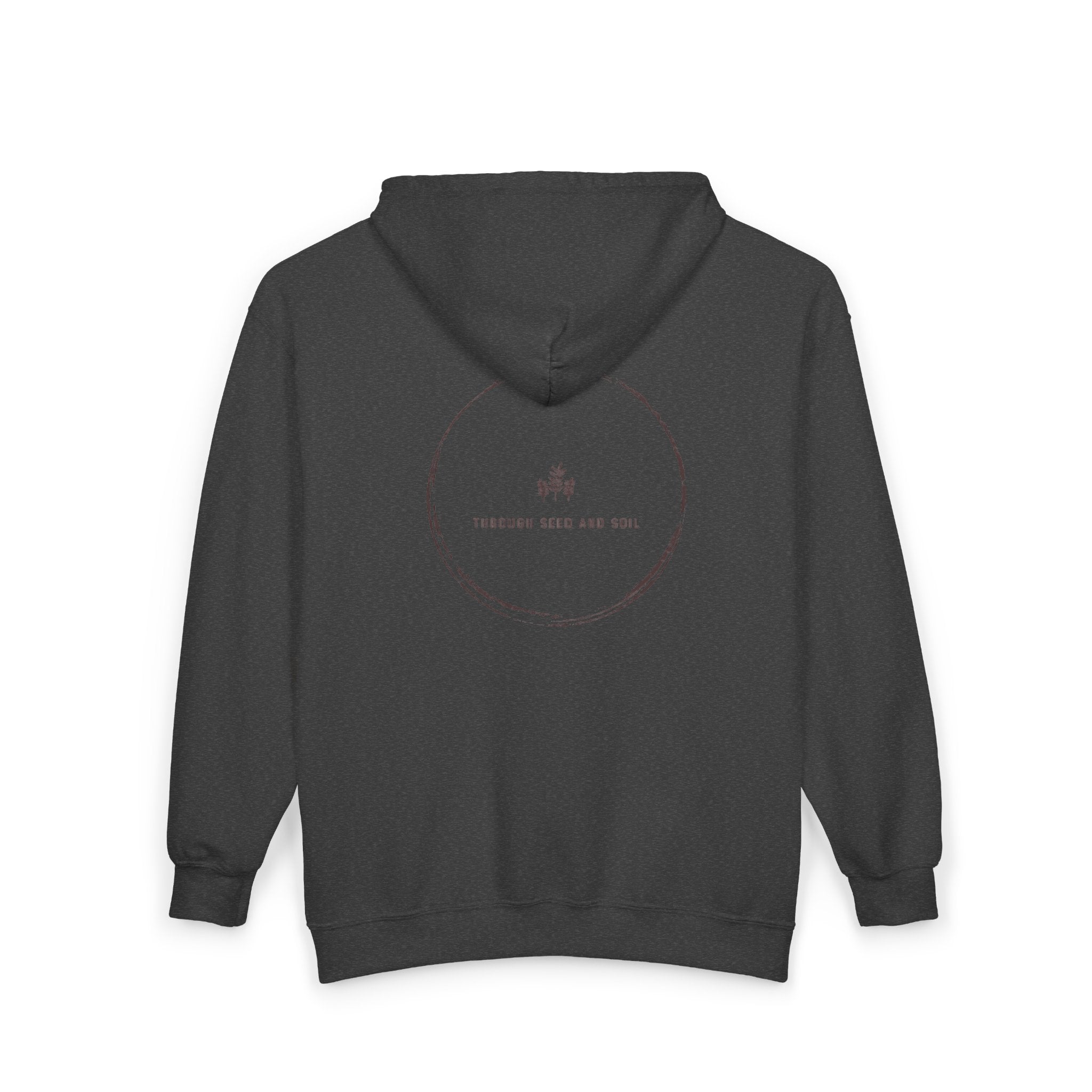 Minimalist 'Pressed Seed and Soil' Zip Hoodie — Eco Botanical Graphic