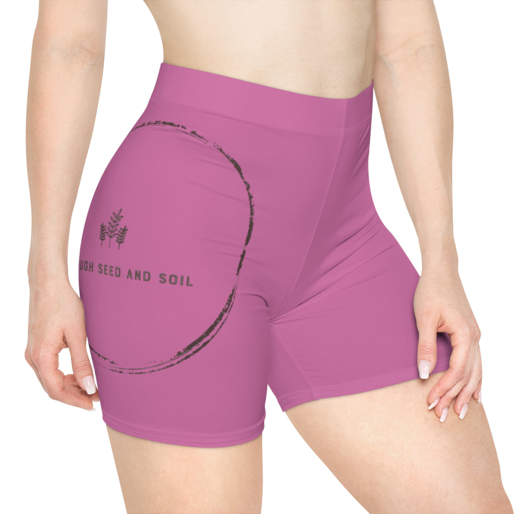 Floral Circle Women's Biker Shorts — Pink All-Over Print Activewear