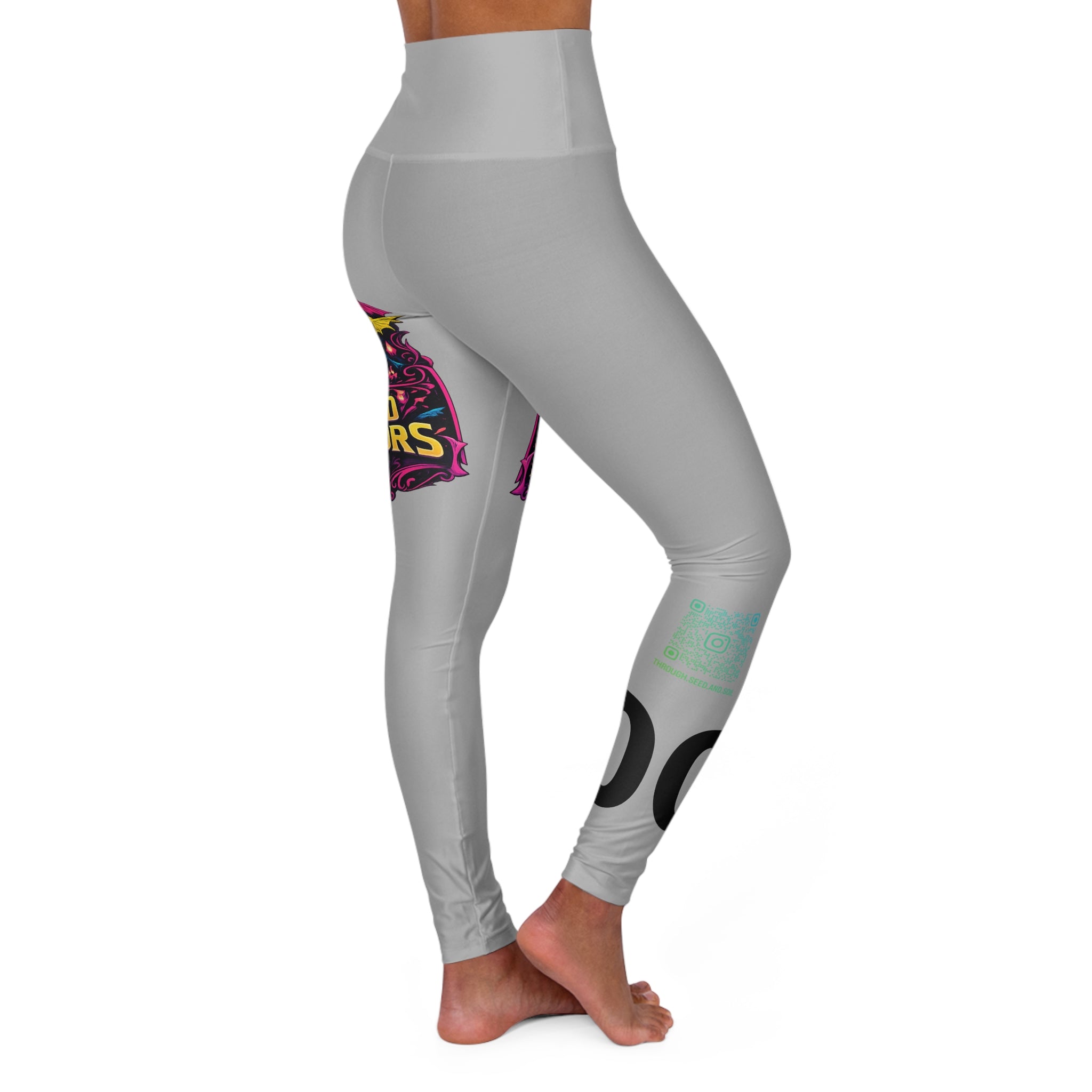 High-Waisted Yoga Leggings — Neon Bat Graphic “Diamond Disruptors”