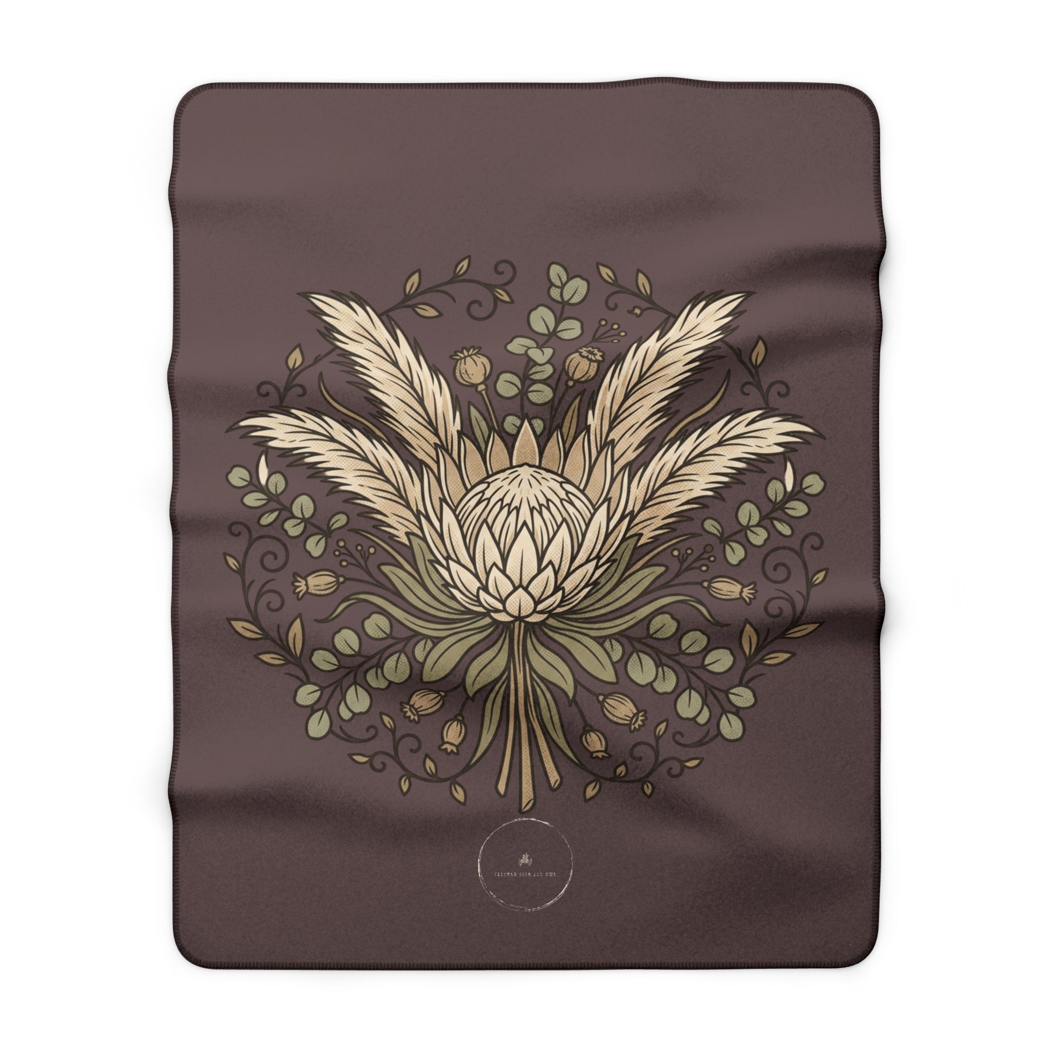 Botanical Protea Sherpa Fleece Blanket – Cozy Floral Throw for Home & Gifts