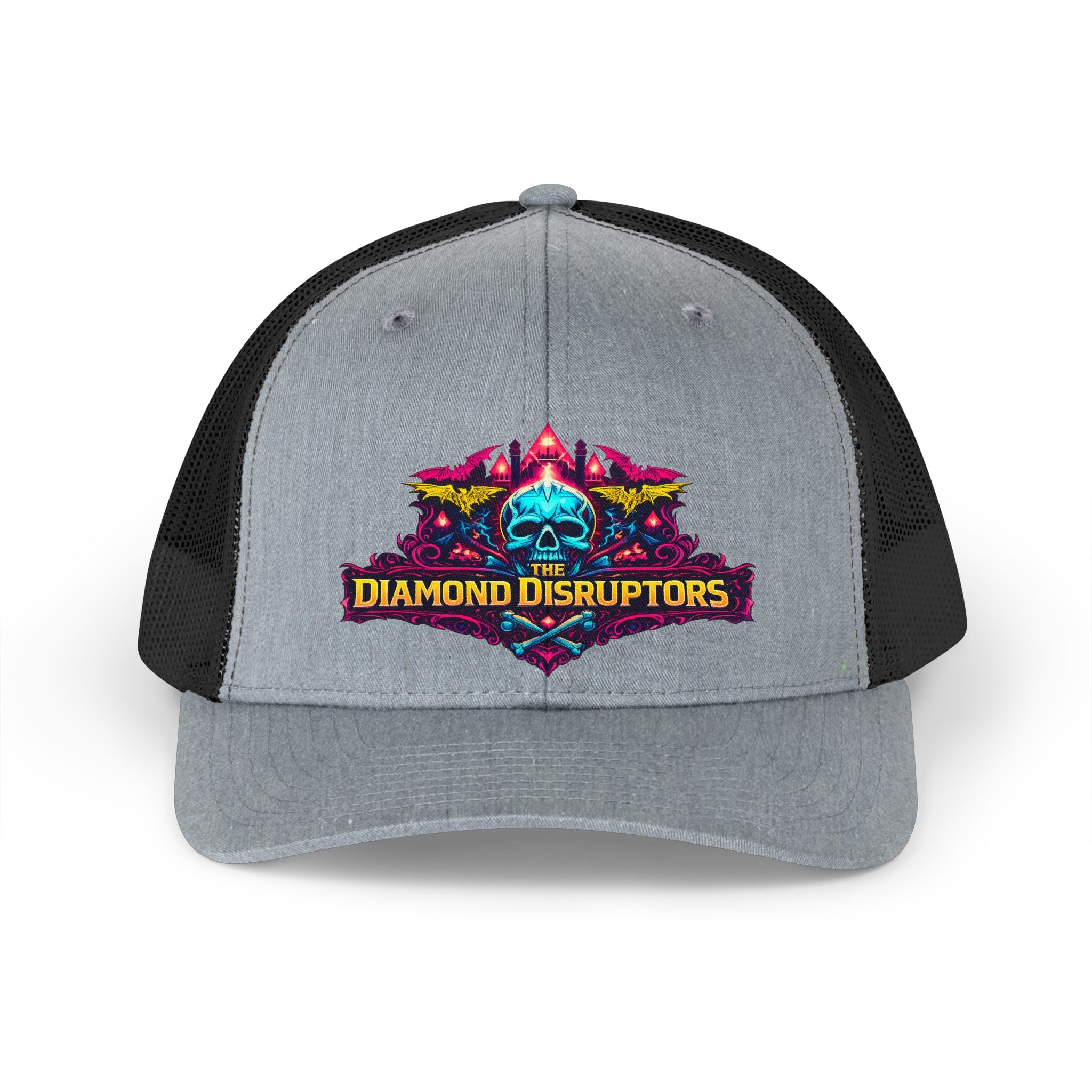 Retro Trucker Hat — 'Diamond Disruptors' Neon Skull Logo