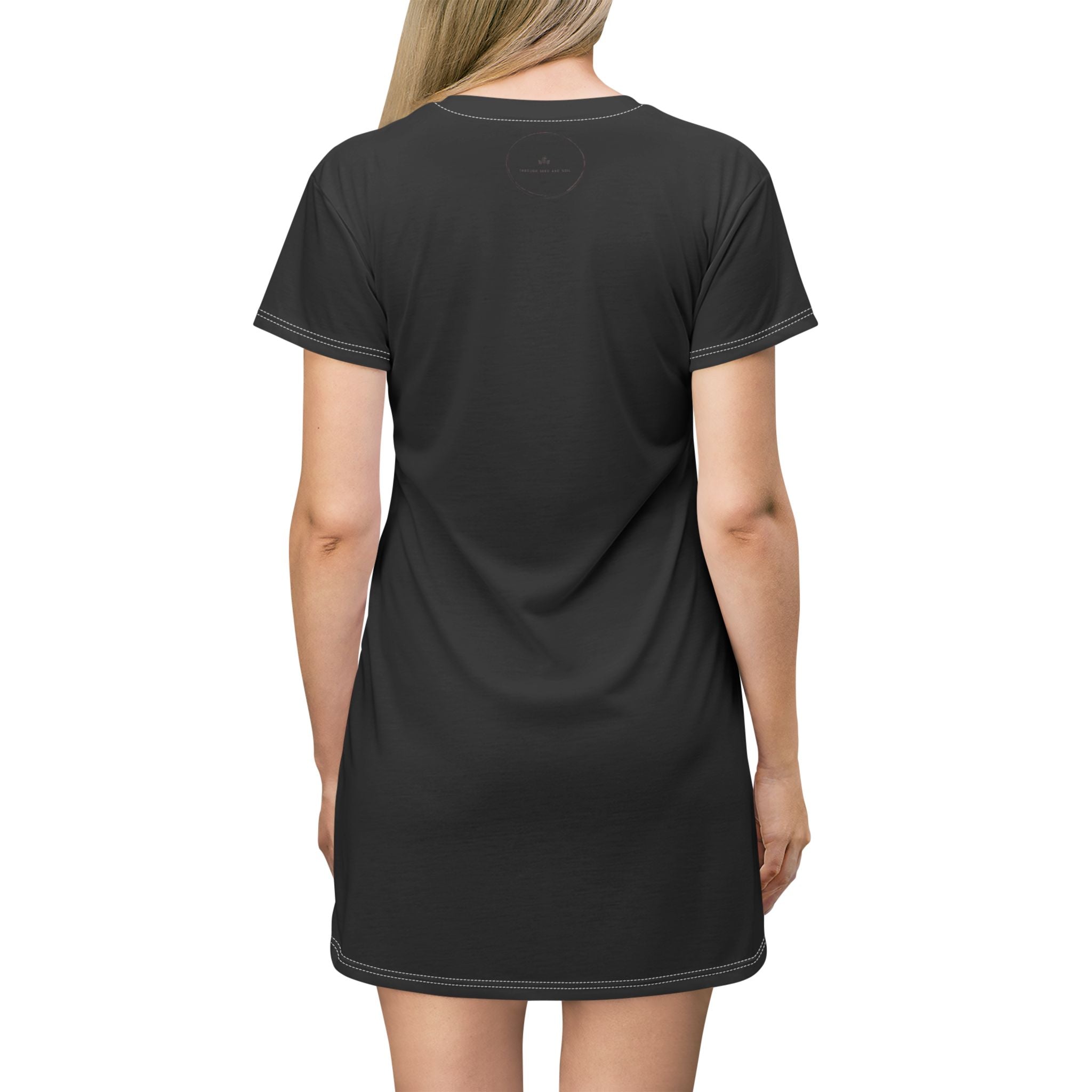 Floral Corner Tee Dress — Black Rose AOP T‑Shirt Dress