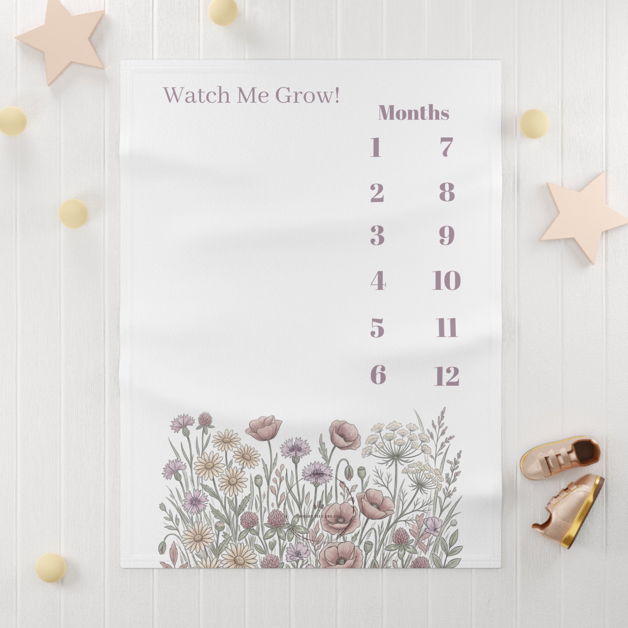 Floral Milestone Baby Blanket — "Watch Me Grow" Monthly Photo Prop