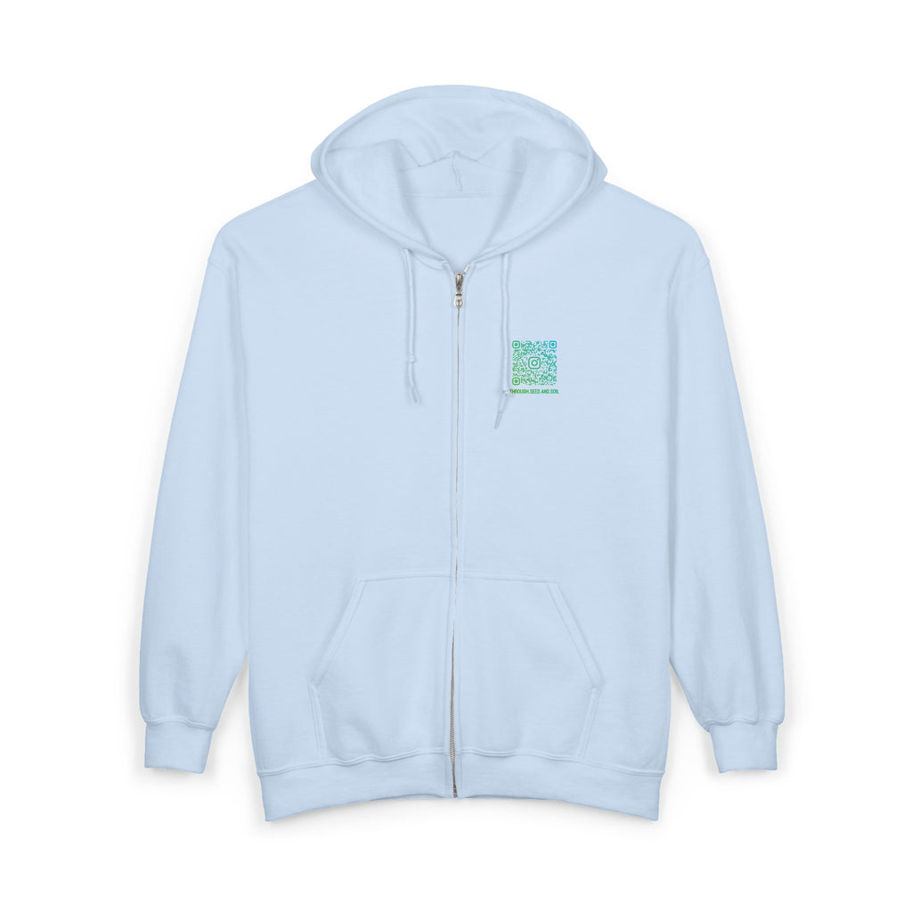 Minimalist 'Pressed Seed and Soil' Zip Hoodie — Eco Botanical Graphic