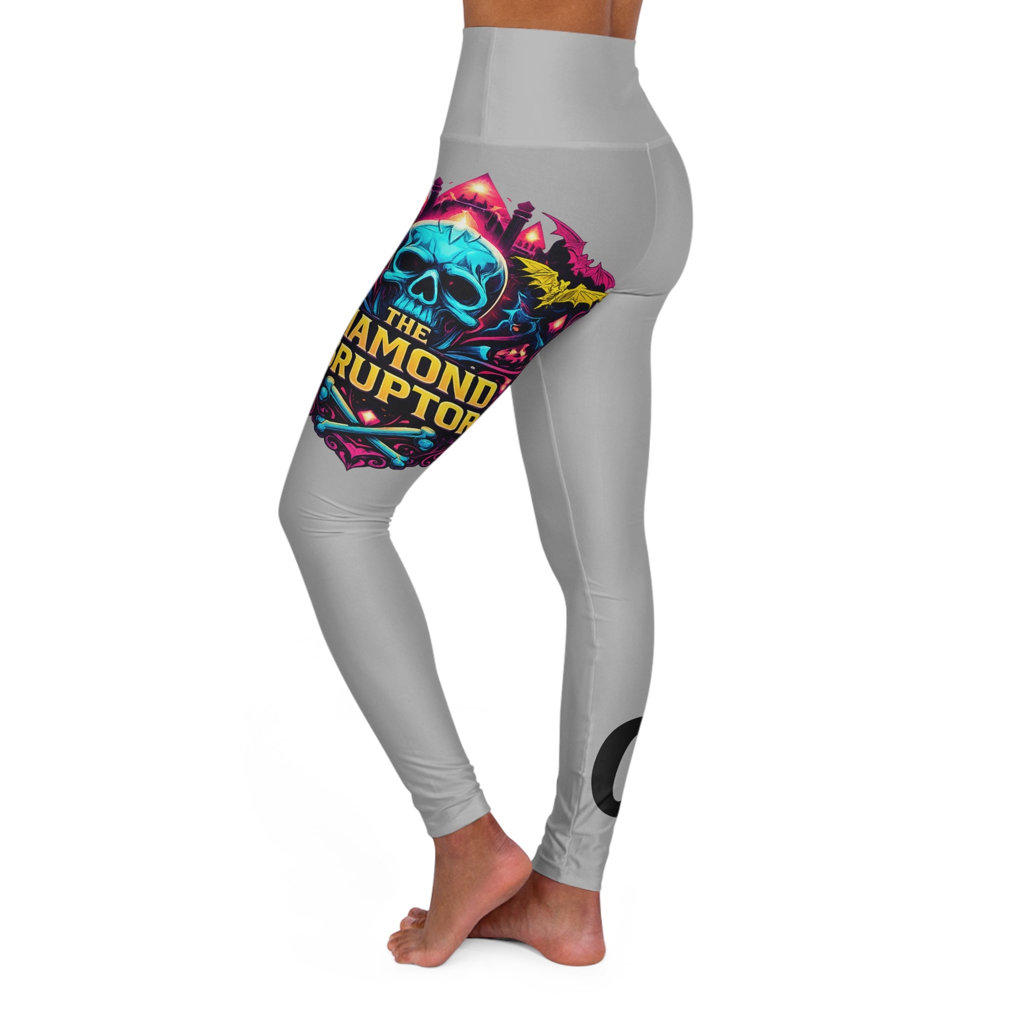 High-Waisted Yoga Leggings — Neon Bat Graphic “Diamond Disruptors”