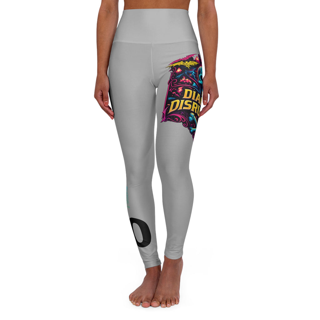 High-Waisted Yoga Leggings — Neon Bat Graphic “Diamond Disruptors”