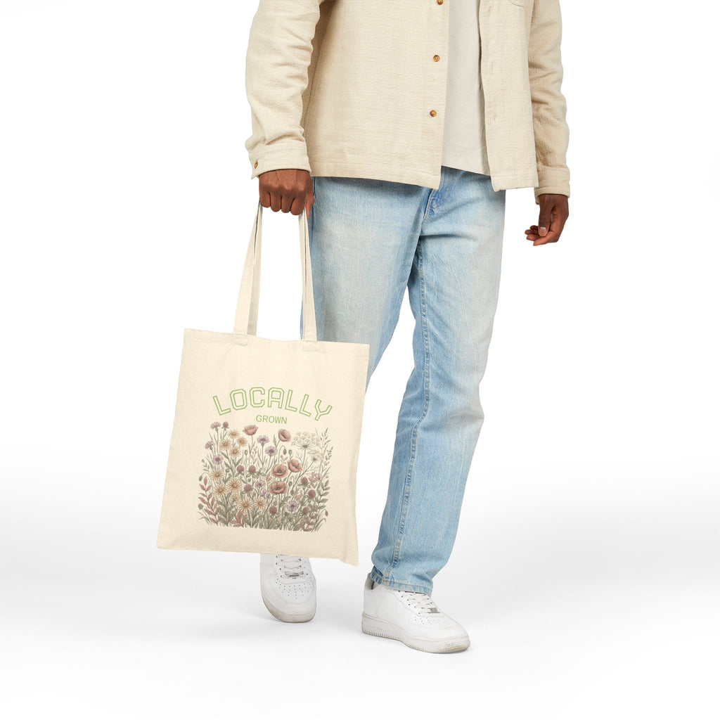 Locally Grown Floral Tote Bag – Cotton Canvas Market Bag