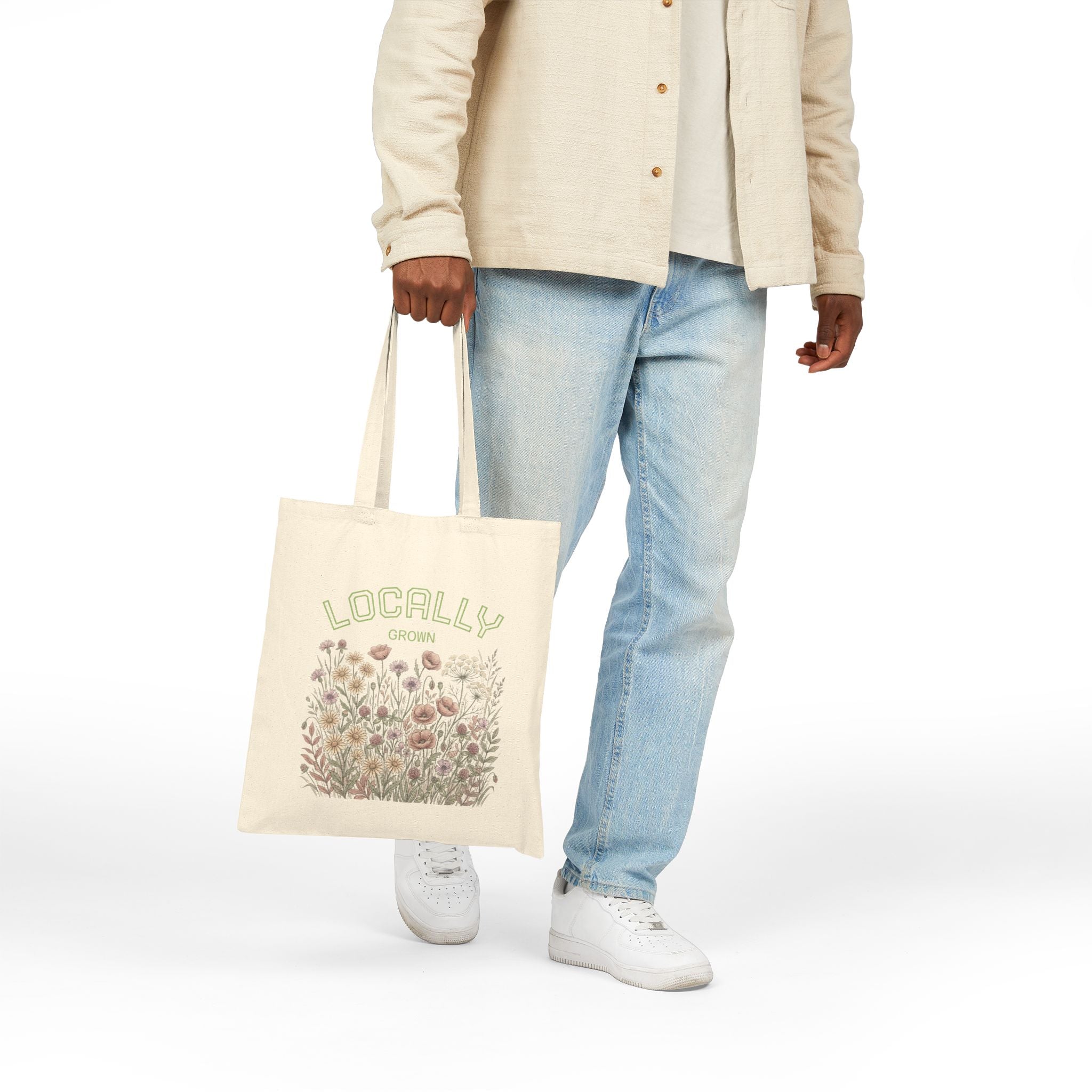 Locally Grown Floral Tote Bag – Cotton Canvas Market Bag