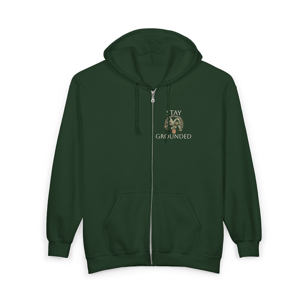 Stay Grounded Zip Hoodie — Earthy Nature Graphic Full-Zip Sweatshirt