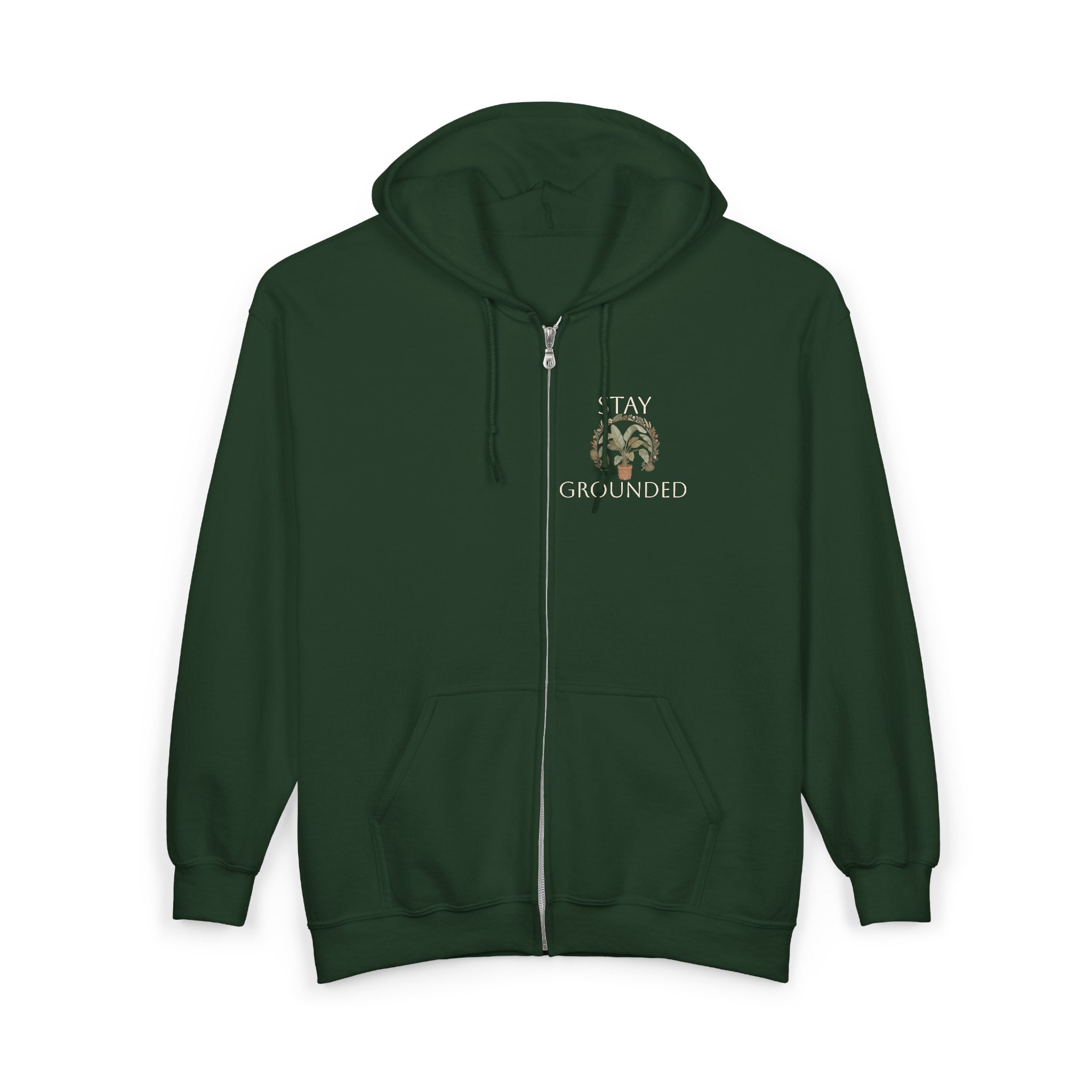 Stay Grounded Zip Hoodie — Earthy Nature Graphic Full-Zip Sweatshirt