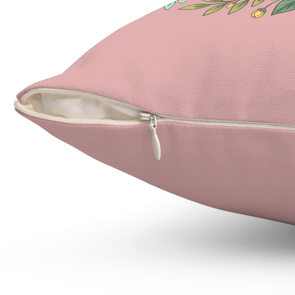 Welcome Spring Floral Pillow — Pink Decorative Throw Pillow with 'Welcome Spring' Typography