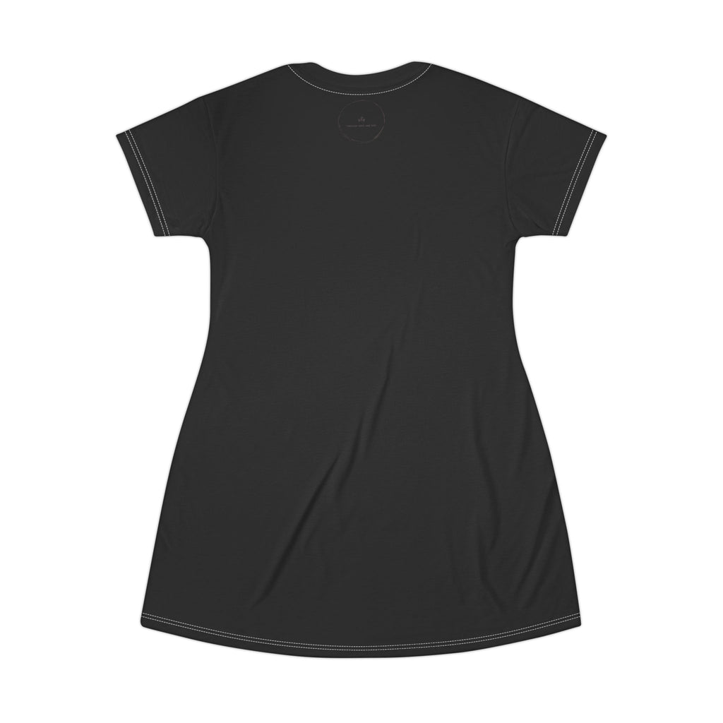Floral Corner Tee Dress — Black Rose AOP T‑Shirt Dress